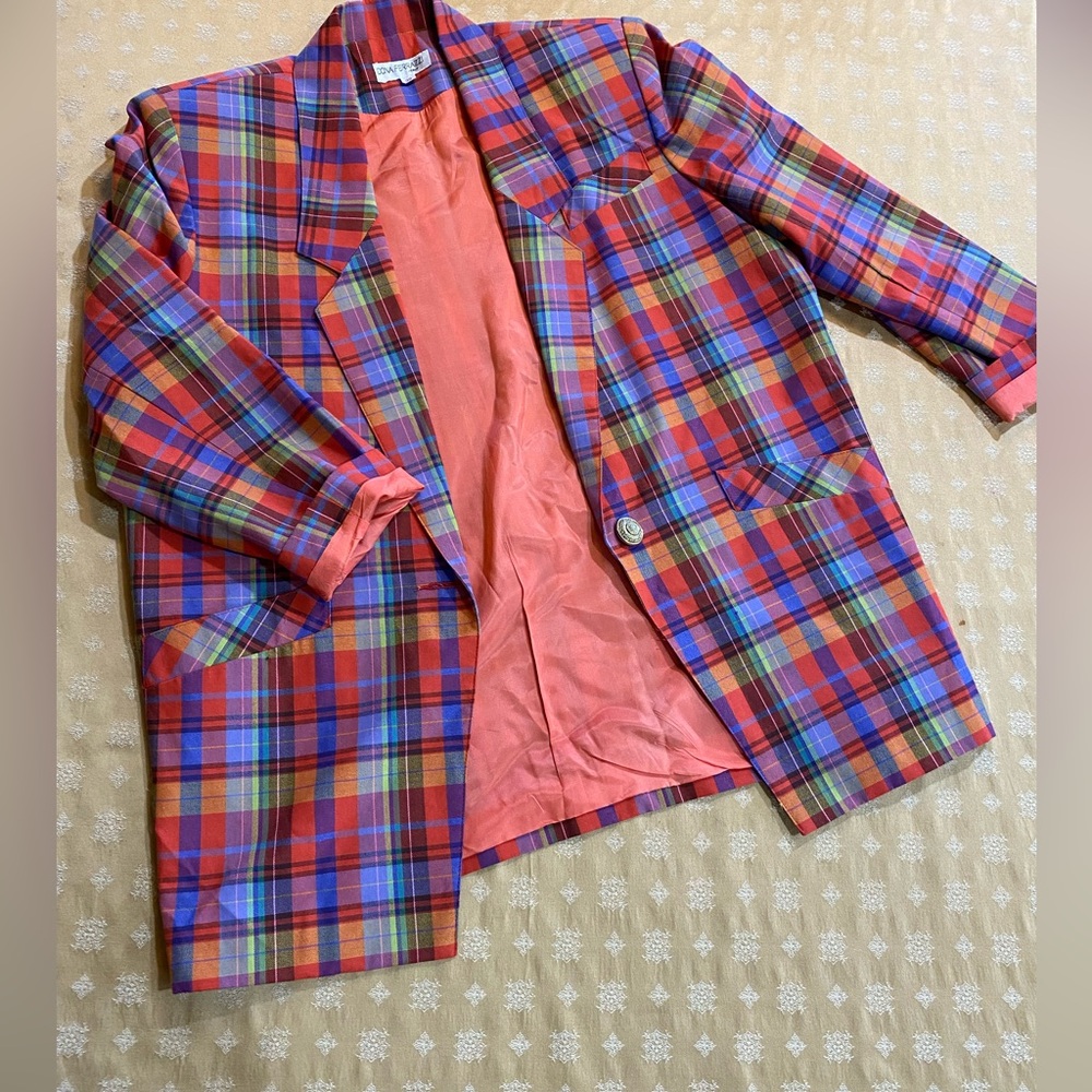 Dona Ferrazzi Italy plaid cotton blazer